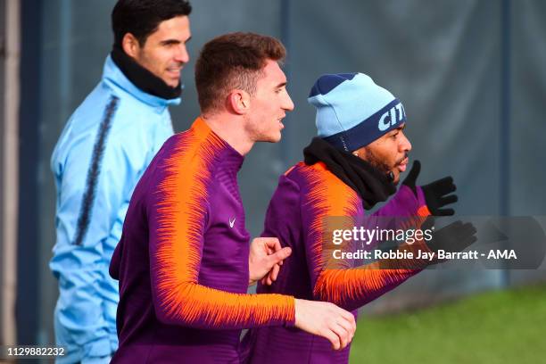 Raheem Sterling of Manchester City during the Manchester City Press Conference & Training Session ahead of their UEFA Champions League Round of 16...