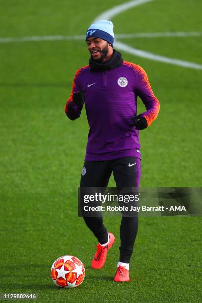 Raheem Sterling of Manchester City during the Manchester City Press Conference & Training Session ahead of their UEFA Champions League Round of 16...