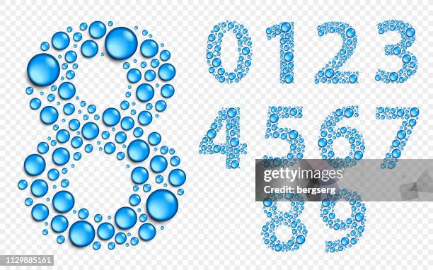 water drop style numbers set. vector illustration numbers from 0 to 9 - dew stock illustrations