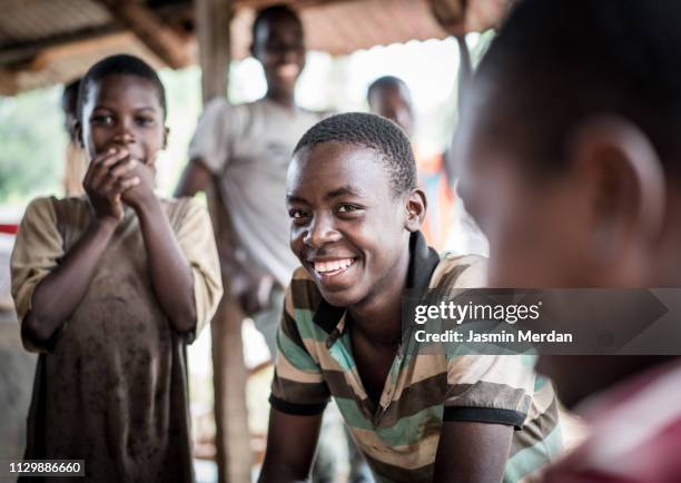 african village kids - village life stockfoto's en -beelden