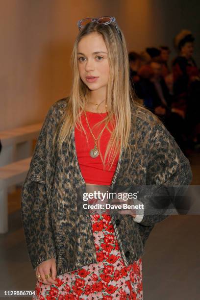 Lady Amelia Windsor attends the Matty Bovan show during London Fashion Week February 2019 at the BFC Show Space on February 15, 2019 in London,...