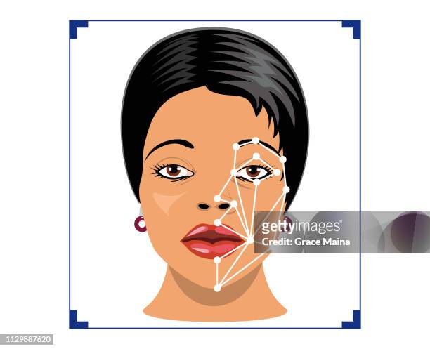 biometrie of a woman, face detection, anerkennung und überprüfung - pin eingabe stock-grafiken, -clipart, -cartoons und -symbole