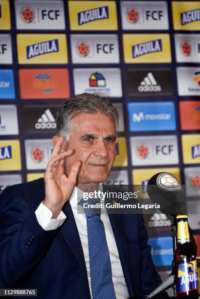 Portuguese Carlos Queiroz coach of Colombia speaks during a press conference to announce the Colombia team players for the upcoming friendly matches...