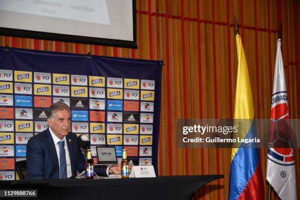 Portuguese Carlos Queiroz coach of Colombia speaks during a press conference to announce the Colombia team players for the upcoming friendly matches...