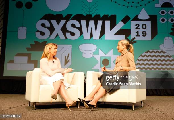 Poppy Harlow and Gwyneth Paltrow speak onstage at Featured Session: Gwyneth Paltrow with Poppy Harlow during the 2019 SXSW Conference and Festivals...