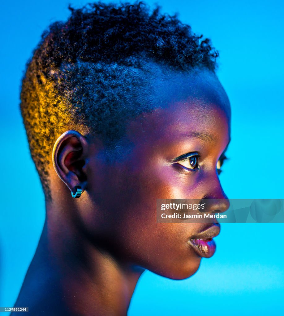 Glowing neon black girl