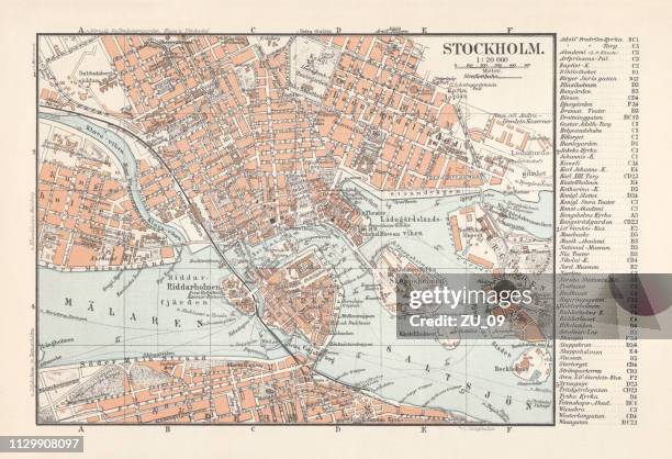 historical city map stockholm, capital of sweden, lithograph, published 1897 - stockholm city stock illustrations