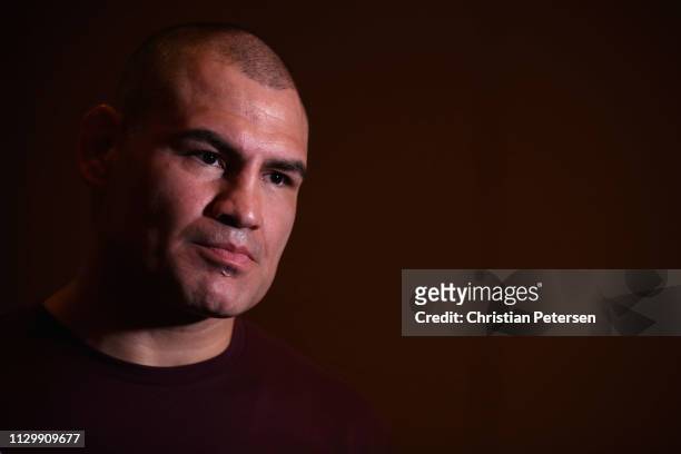 Cain Velasquez speaks with the media during a press conference for UFC Fight Night Ngannou vs. Velasquez at the Sheraton Grand Phoenix on February...