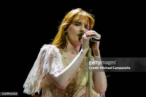 Florence Welch of Florence And The Machine performs in concert at the Ericsson Globe Arena on March 11, 2019 in Stockholm, Sweden.