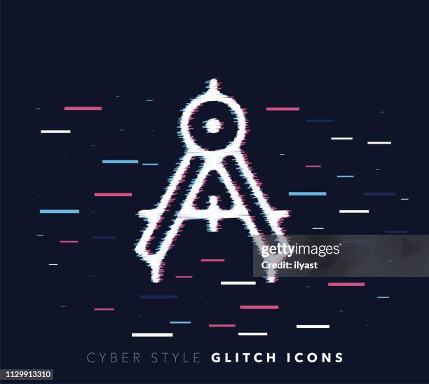 drafting compass glitch effect vector icon illustration - compass drawing circle stock illustrations
