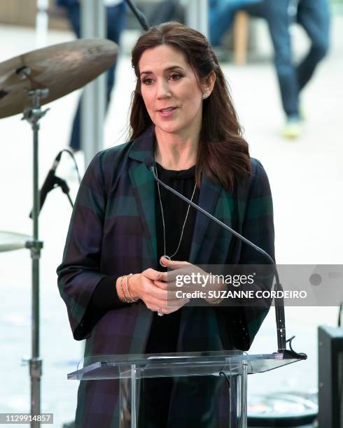 Crown Princess Mary of Denmark delivers her remarks at the SXSW House of Scandanavia on March 11, 2019 in Austin, Texas.