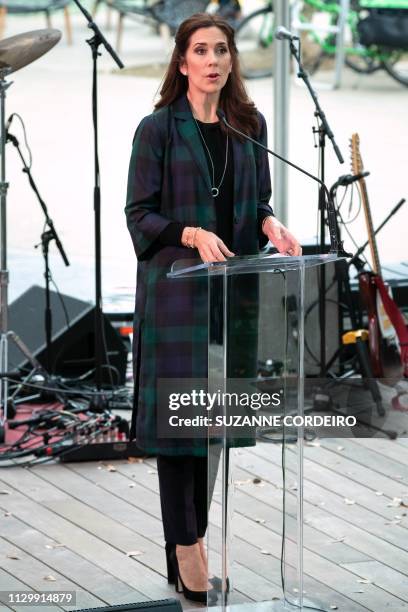 Crown Princess Mary of Denmark delivers her remarks at the SXSW House of Scandanavia on March 11, 2019 in Austin, Texas.