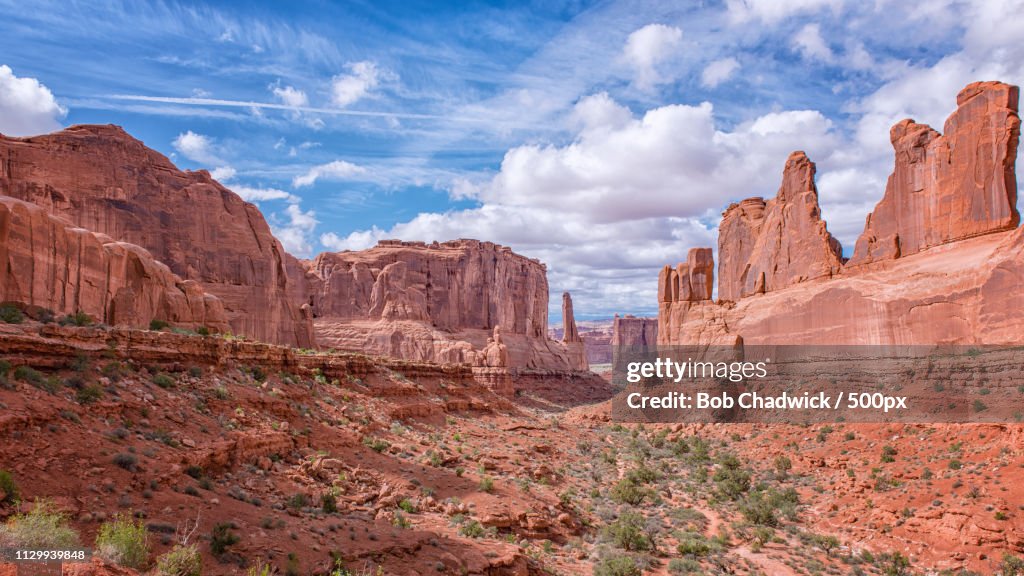 View of desert with rock formations