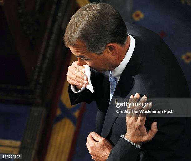 Newly elected Speaker of the House John Boehner sheds a few tears at his election during the opening of the 112th United States Congress in...