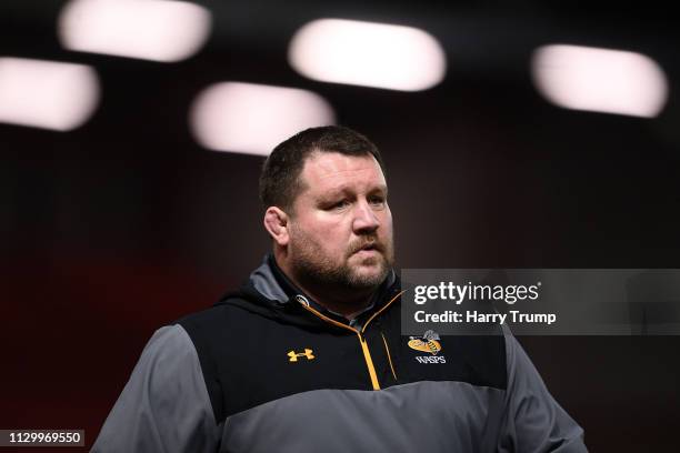 Dai Young, Head Coach of Wasps during the Gallagher Premiership Rugby match between Bristol Bears and Wasps at Ashton Gate on February 15, 2019 in...