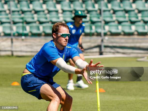 David Miller during the South African national men's cricket team training session at St Georges Park on March 12, 2019 in Port Elizabeth, South...