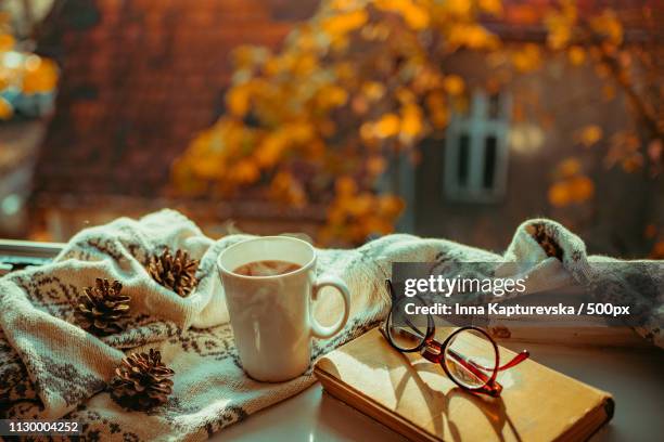 autumn scene - cozy coffee stock pictures, royalty-free photos & images