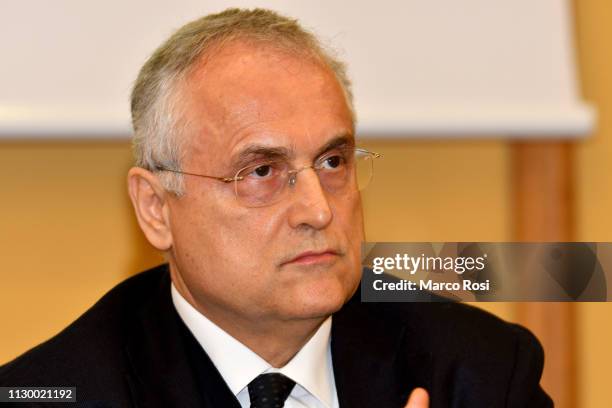 Lazio President Claudio Lotito during the SS Lazio, Frosinone Calcio, AS Roma and Lazio Region 'Stop Bullying' Campaign at the Region Lazio on March...