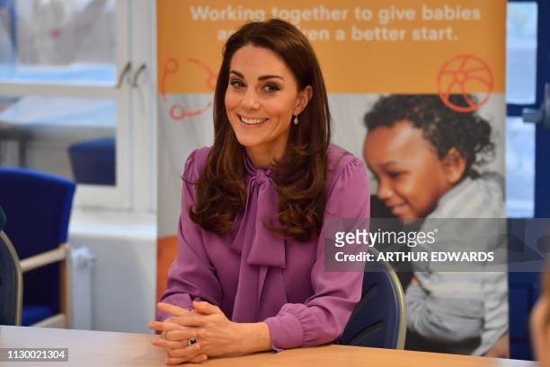 Britain's Catherine, Duchess of Cambridge visits the Henry Fawcett Children's Centre in London on March 12, 2019.