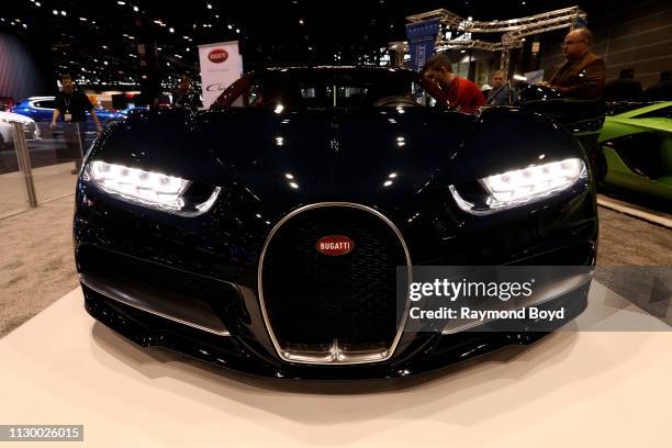 Bugatti Chiron is on display at the 111th Annual Chicago Auto Show at McCormick Place in Chicago, Illinois on February 7, 2019.