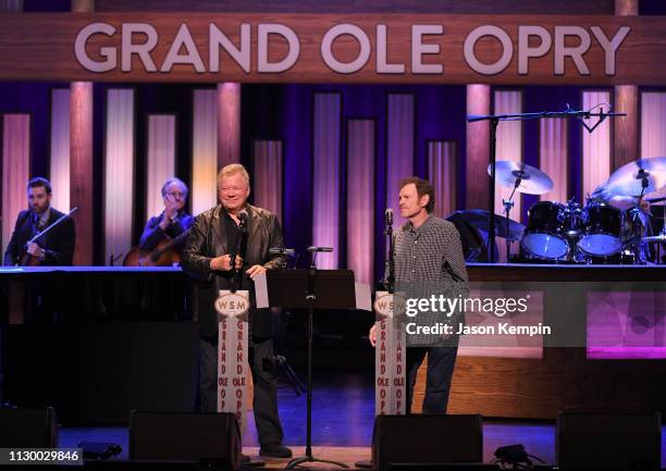 William Shatner and Jeff Cook of Alabama are seen at The Grand Ole Opry on February 15, 2019 in Nashville, Tennessee.