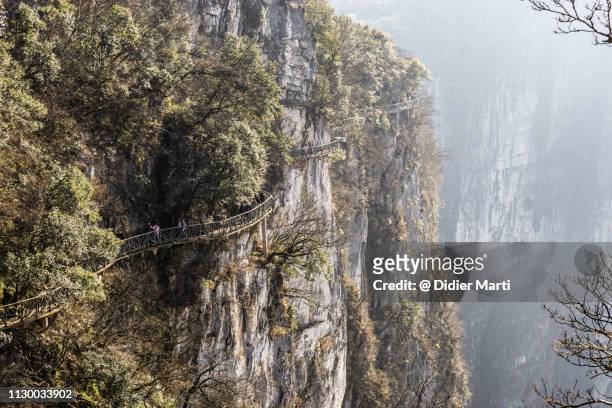 tianmen mountain skywalk in china - zhangjiajie national forest park stock pictures, royalty-free photos & images