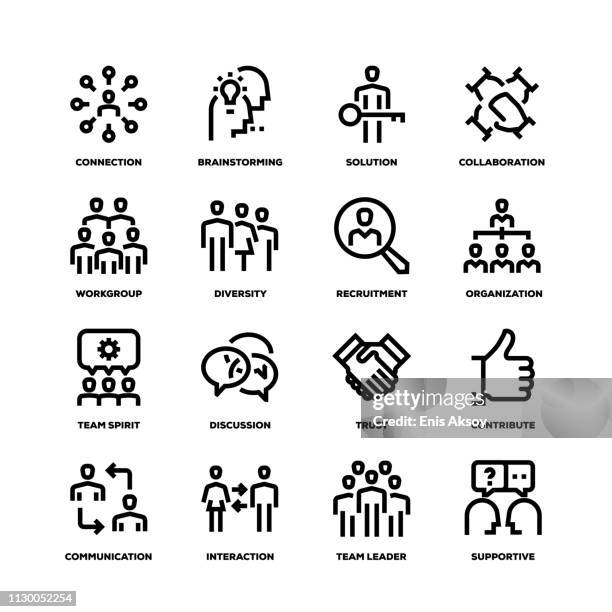 teamwork line icons - light installation stock illustrations