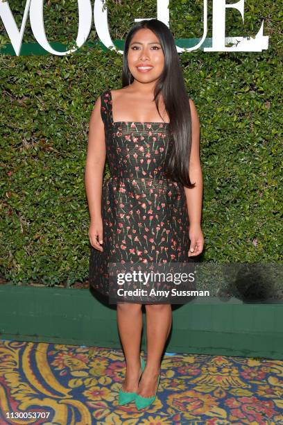 Yalitza Aparicio attends Teen Vogue's 2019 Young Hollywood Party Presented By Snap at Los Angeles Theatre on February 15, 2019 in Los Angeles,...