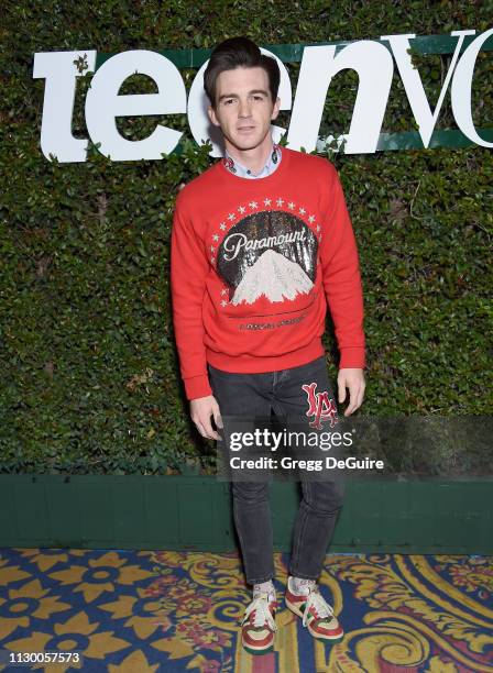 Drake Bell attends Teen Vogue's Young Hollywood Party, Presented By Snap at Los Angeles Theatre on February 15, 2019 in Los Angeles, California.