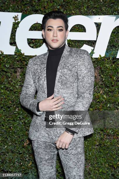 Manny Mua attends Teen Vogue's Young Hollywood Party, Presented By Snap at Los Angeles Theatre on February 15, 2019 in Los Angeles, California.