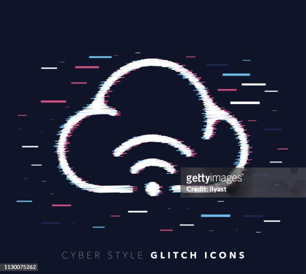 cloud computing glitch effect vector icon illustration - sponsor banner stock illustrations