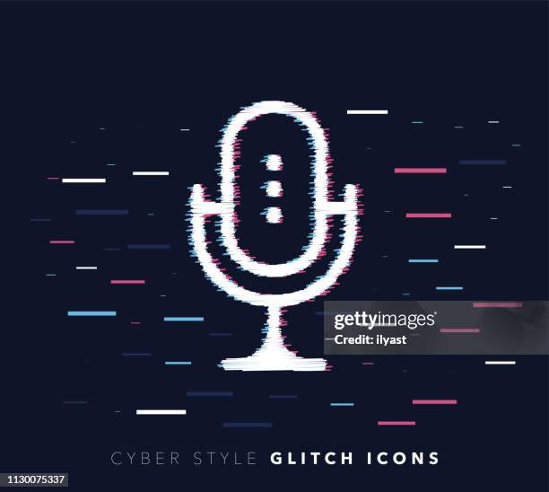 stockillustraties, clipart, cartoons en iconen met muziek opnemen van software glitch effect-vectorillustratie pictogram - storing op televisie