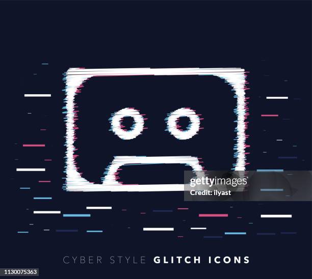 retro audio cassette glitch effect vector icon illustration - old audio recorder stock illustrations