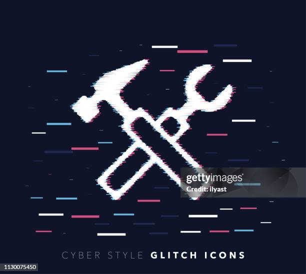 construction tools & fixing glitch effect vector icon illustration - rivet stock illustrations
