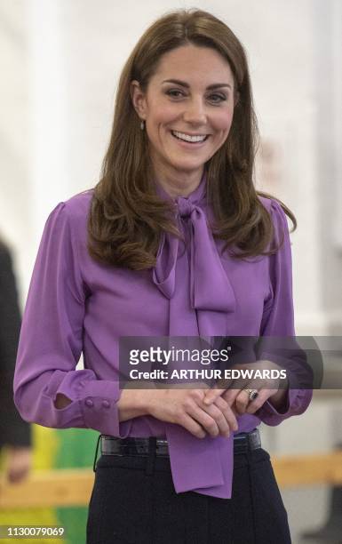 Britain's Catherine, Duchess of Cambridge visits the Henry Fawcett Children's Centre in London on March 12, 2019. The Duchess visited the Henry...