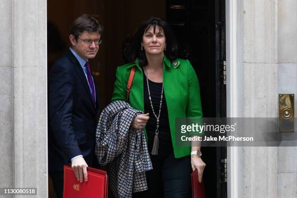 Business Secretary Greg Clark and Energy Secretary Claire Perry depart Downing Street after a Cabinet Meeting on March 12, 2019 in London, England....