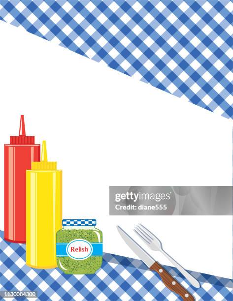 bbq background with checkered tablecloth - backyard picnic stock illustrations
