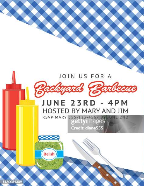 bbq background with checkered tablecloth - back yard summer stock illustrations