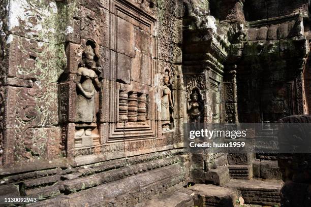 delicate relief of ta som, siem reap, cambodia - 古い stock-fotos und bilder