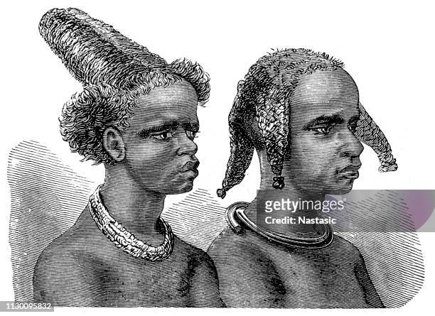 africans of niam-niam tribe - cannibalism stock illustrations