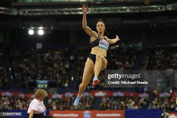 Ivana Spanovic of Serbia in the women's long jump during the Muller Indoor Grand Prix IAAF World Indoor Tour event at Arena Birmingham on February...