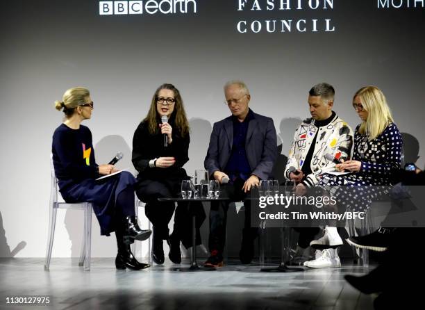 Frances Corner, Mike Gunston, Rob Jones and Catherine Teatum speak at the Positive Fashion Talk during London Fashion Week Festival at the BFC Show...