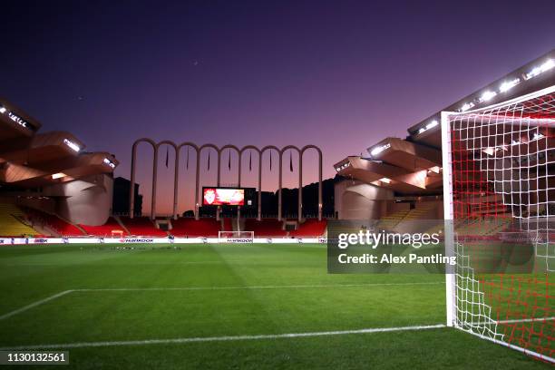 General view inside the stadium ahead of the Ligue 1 match between AS Monaco and FC Nantes at Stade Louis II on February 16, 2019 in Monaco, Monaco.