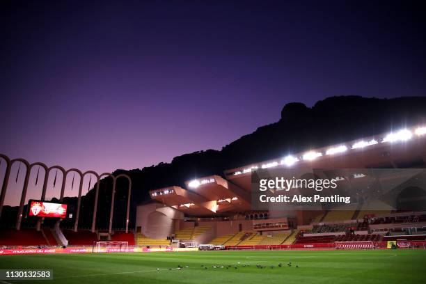General view inside the stadium ahead of the Ligue 1 match between AS Monaco and FC Nantes at Stade Louis II on February 16, 2019 in Monaco, Monaco.