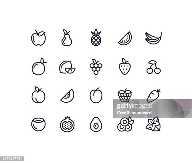 ilustraciones, imágenes clip art, dibujos animados e iconos de stock de iconos de contorno de fruta - raspberry