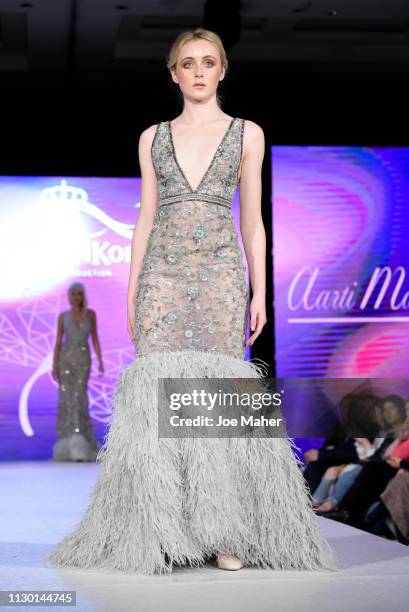 Models walk the runway for Aarti Mahtani at the House of iKons show during London Fashion Week February 2019 at the Millennium Gloucester London...