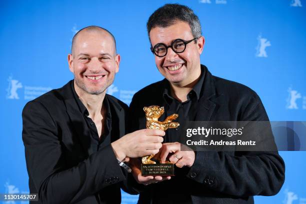 Nadav Lapid and Said Ben Said, winner of the Golden Bear for Best Film for "Synonymes" pose at the closing ceremony of the 69th Berlinale...