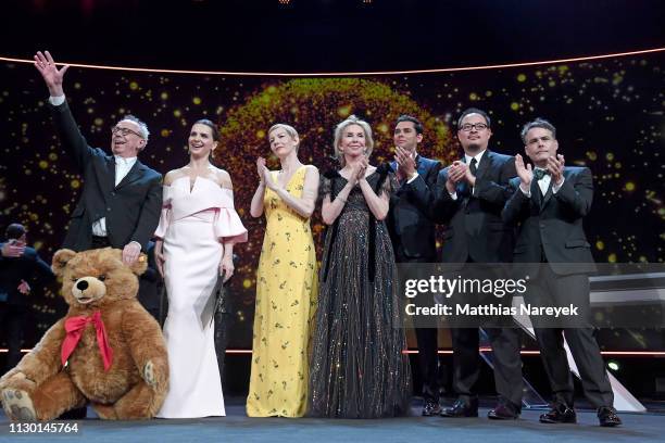 Festival director Dieter Kosslick, President of the International Jury Juliette Binoche, Members of the International Jury Sandra Hueller, Trudie...