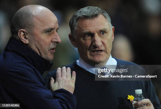Wigan Athletic manager Paul Cook and Blackburn Rovers manager Tony Mowbray during the Sky Bet Championship match between Blackburn Rovers and Wigan...