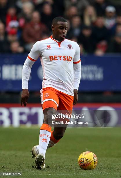 Donervon Daniels of Blackpool runs with the ball during the Sky Bet League One match between Charlton Athletic and Blackpool at The Valley on...